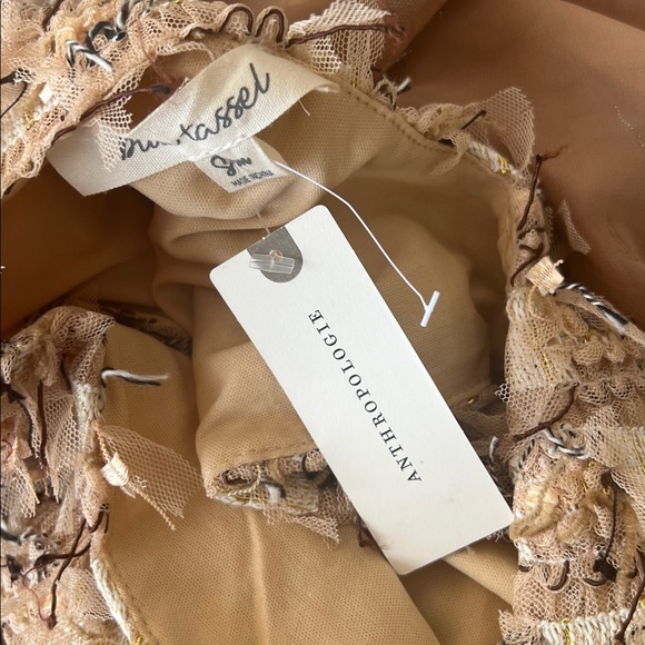 Anthropologie Blue Tassel Sleeveless V Neck Textured Mini Dress XS NEW - Picture 4 of 5